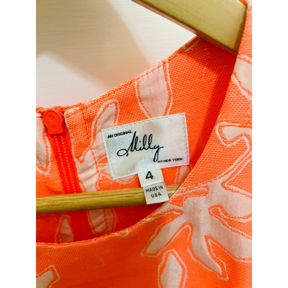 Milly New York Coral Orange Floral Jacquard Sheath Mini Dress Size 4 Made in USA - Picture 4 of 8